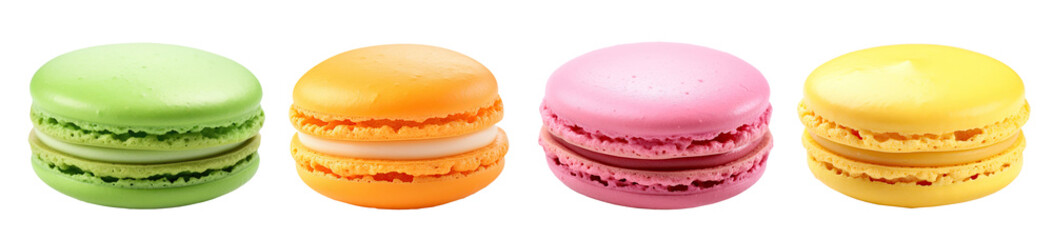 Set of colored macaroons isolated on transparent background