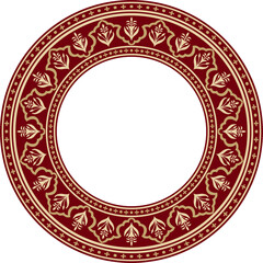 Vector round national red and black ornament of ancient Persia. Iranian ethnic circle, ring, border, frame..