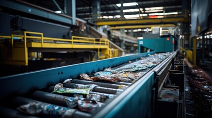 Conveyor belt with recycled plastics in the factory waste management concept