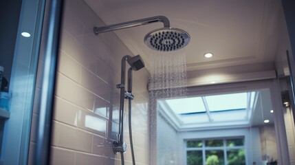 Bathroom shower photo, wide angle lens, white light