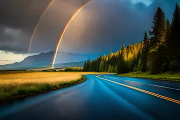 Foto op Canvas rainbow over the road © Imran_Art