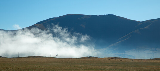 Beautiful mountain in mist. Fog