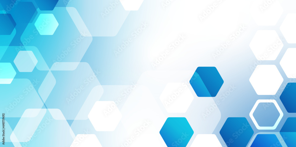 Poster abstract trendy technology of gradient white and blue hexagonal element pattern artwork design backg
