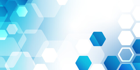 Abstract trendy technology of gradient white and blue hexagonal element pattern artwork design background. Use for ad, poster, presentation, print, artwork.