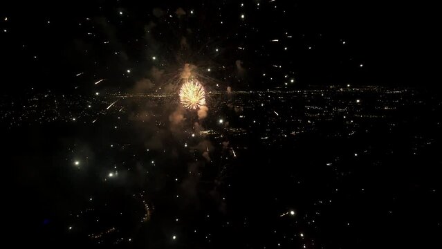 Flying With Exploding Fireworks - Slow Motion