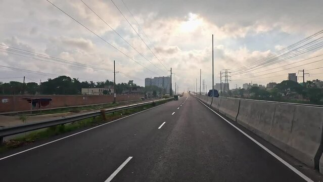 Empty city road, 4k Video of a road without traffic jams, highway road in Bangladesh, moving shot of highway road, Bangladesh highway Overpass, video of an empty Overpass bridge