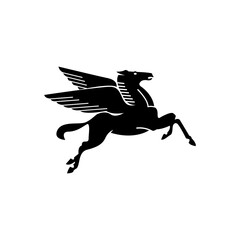 Obraz na płótnie Canvas Creative Silhouette of a mythical creature of pegasus on a white background. Horse logo design with wings on hind legs. vector template
