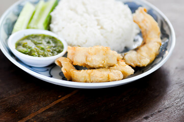 fried fish with rice and dip or fried Snapper,.Red Snapper or .White Snapper