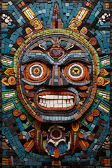 Fototapeta na wymiar Colored Mosaic In The Style Of The Mayan Tribe For Decorative Purposes Created Using Artificial Intelligence