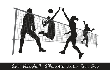 Girls Volleyball  Silhouette vector eps