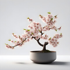 cherry blossom in a pot on a table. 3d style., White background., AI Generative