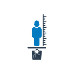 Body Mass Index (BMI) Icon. With Man, Weight and Height Scale Symbols. Editable Flat Vector Illustration.