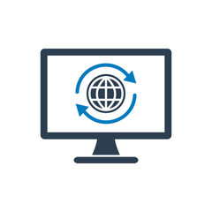 Internet Connection Icon. With Laptop, PC and Globe Symbols. Editable Flat Vector Illustration.