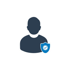 Account Security Icon. With Man and Shield Symbols. Editable Flat Vector Illustration.