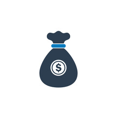 Money Bag Icon. With Fund and Dollar Symbols. Editable Flat Vector Illustration.