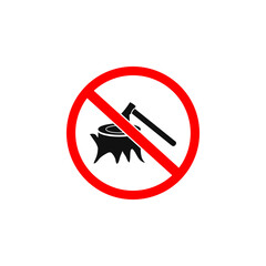 Stop Deforestation Icon. With Ben, Axe and Tree Root Symbols. Editable Flat Vector Illustration.