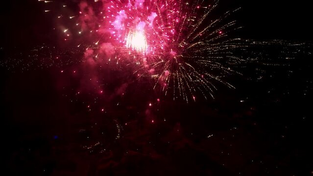 Bird's Eye View of Slow Motion Fireworks - 120 FPS