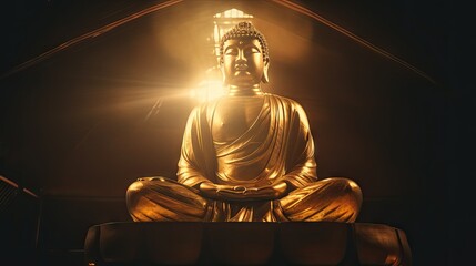 Golden Buddha statue with splashes of light , Buddha statue used as amulets of Buddhism religion