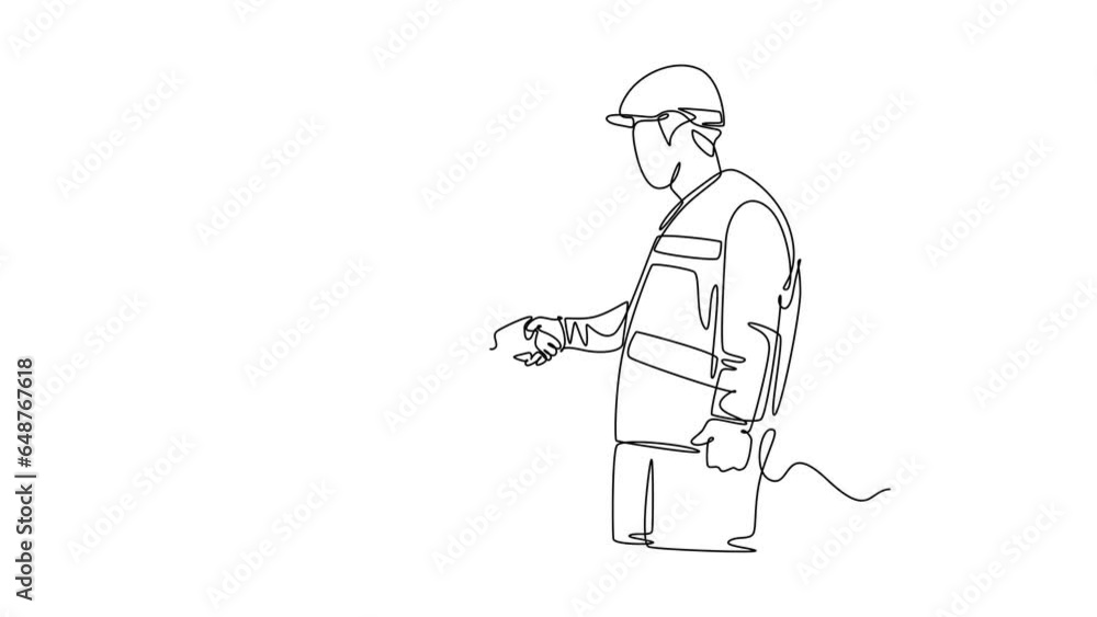 Poster animated self drawing of continuous line draw architect woman and builder foreman wearing constructi