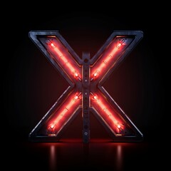 Neon Light Letter X with red neon lights, Generative AI 