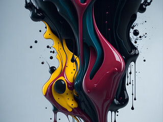 Ink colors falling onto water, vibrant colors