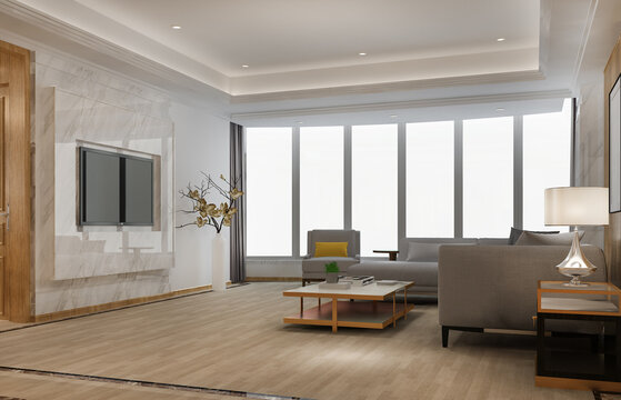 3d rendering loft luxury living room in deluxe hotel suite