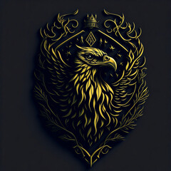 Eagle icon with black background. A silhouette design of a eagle, t- shirt art. 