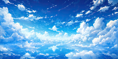 Anime beautiful blue sky white clouds sky background, generated ai - obrazy, fototapety, plakaty