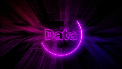 3D pink color neon glowing Data icon with pink rotating circle illustration.