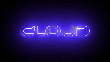 Blue color neon glowing Cloud icon isolated on black background.