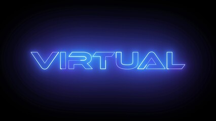 Blue color neon glowing Virtual icon isolated on black background.