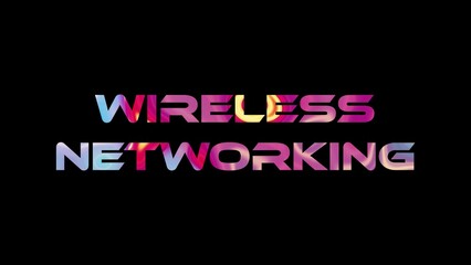 Virtul Networking text on black background. Multicolored glossy technological word written on black.