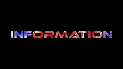 Information text on black background. Multicolored glossy technological word written on black.