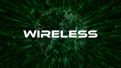 Wireless text concept on si-fi particles background. Dot particles technological earth.