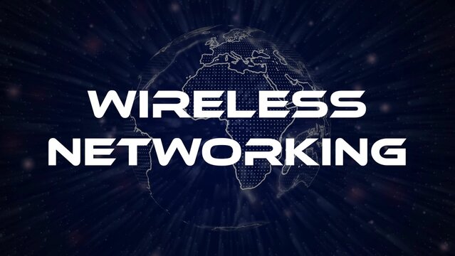 Wireless Networking text concept on si-fi particles background. Dot particles technological earth.