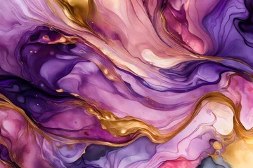 Foto op Plexiglas Abstract purple, lilac, pink, gold background, wallpaper. Mixing acrylic paints. Modern art. Alcohol ink colors translucent. Alcohol Abstract contemporary art fluid. © CREAM 2.0