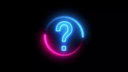 Blue and pink color glowing neon line circle with question mark. black background . illustration background.