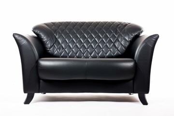 Two seat black leather sofa chair isolated on white background