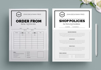 Fototapeta na wymiar Order Shop Policy Form Design