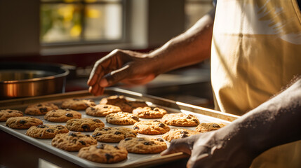 Obraz na płótnie Canvas Close up of a black man baking cookies