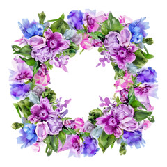 Couronne de fleurs de crocus violets sur fond blanc. Illustration vectorielle.