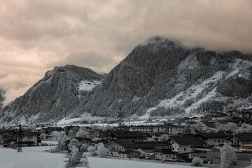 Fototapeta na wymiar Mountains in Zillertal - Austria , Infrared photography 