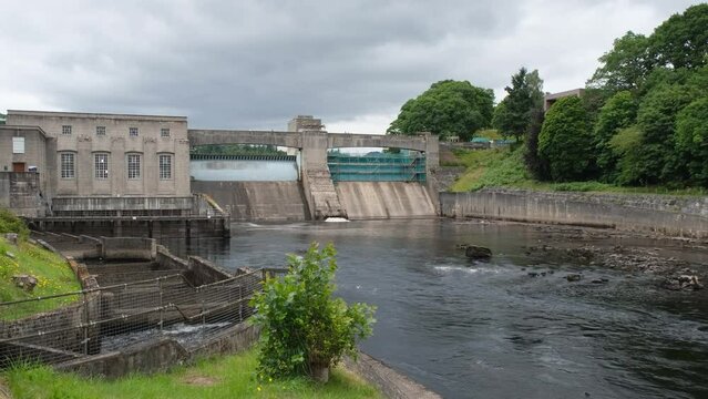 Pitlochry Dam, hydro electric power station and fish ladder