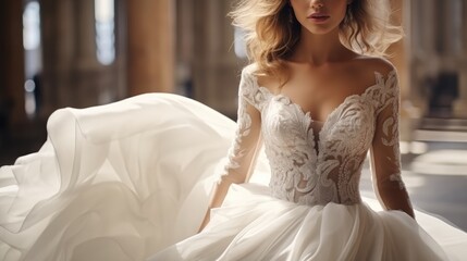 Fototapeta na wymiar Beautiful woman in white wedding dress, Bride.