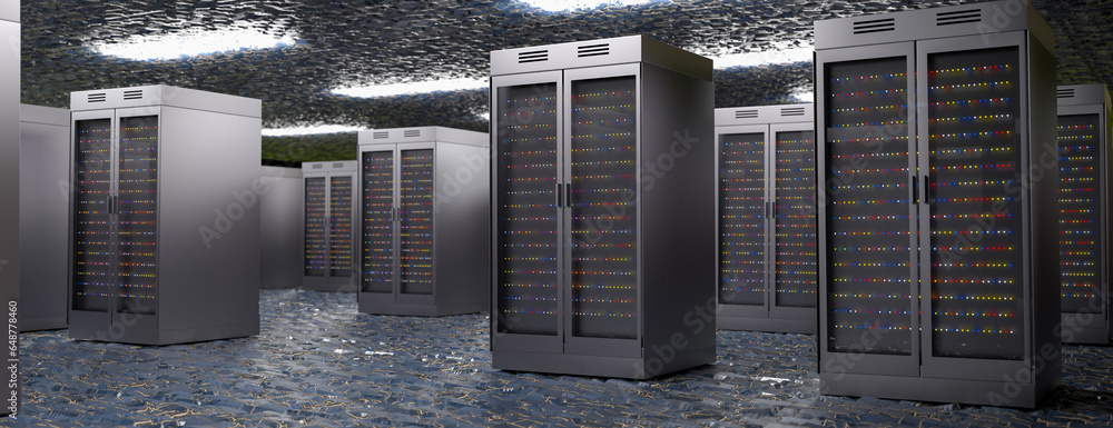 Aufkleber server room. server data center. backup, mining, hosting, mainframe, farm and computer rack with sto