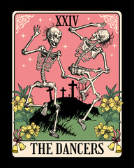 Skulls Dance - Tarot Card Vector Art, Illustration and Graphic