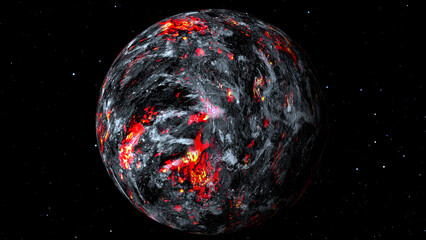 Lava planet in space. Earth planet become a lava planet. Global warming effect on earth. - obrazy, fototapety, plakaty
