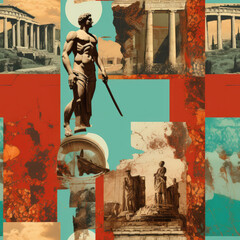 Ancient Rome empire cartoon collage repeat pattern