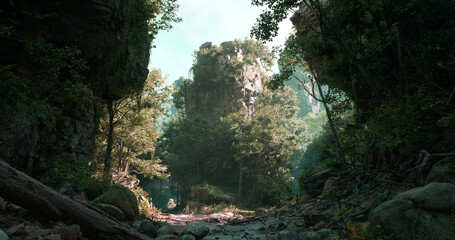 Tropical rain forest scene. 3D rendering