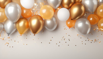 Beautiful Festive Background with Gold and White Balloons